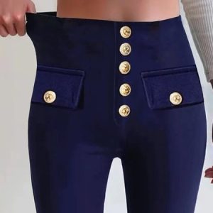 Plain Jersey Casual Buckle Legging, Leggings, color:Blue|size:XXL, Noracora