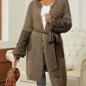 Casual Plain Regular Fit Cardigan, Sweaters, color:Brown|size:XXL, JustFashionNow
