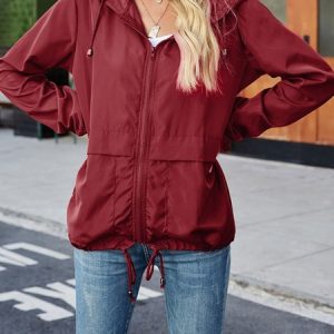 Casual Plain Regular Fit water proof Hoodie Jacket, Jackets, color:Wine Red|size:3XL, JustFashionNow