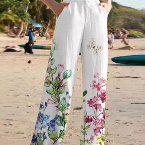 Woman Breathable Comfortable Floral Print Loose Casual Wide-Leg Pants, Pants, color:Color9|size:3XL, JustFashionNow