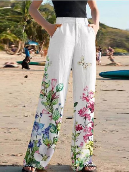 Woman Breathable Comfortable Floral Print Loose Casual Wide-Leg Pants, Pants, color:Color9|size:3XL, JustFashionNow