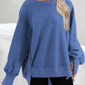 Casual Plain Sweatshirt, Sweatshirts & Hoodies, color:Blue|size:XXL, JustFashionNow
