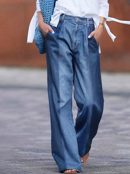 Denim Casual Color Block Regular Fit Jeans, Jeans, color:Blue|size:XXL, Stylewe