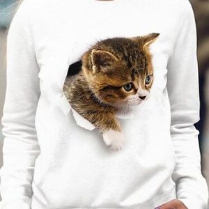 Loose Casual Cat Sweatshirt, Sweatshirts & Hoodies, color:White|size:XXL, JustFashionNow