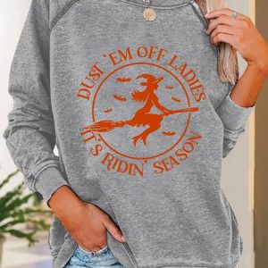 Women Dust 'em Off Ladies It's Ridin' Season Simple Halloween Sweatshirt, color:Gray|size:3XL, Lilicloth.com