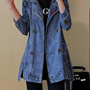 Lapel Collar Plain Casual Denim Jacket, Jackets, color:Deep Blue|size:3XL, JustFashionNow