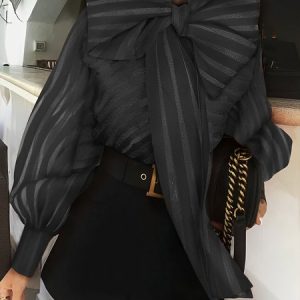 Long Sleeve Others Regular Fit Elegant Blouse, Blouses and Shirts, color:Black|size:XXL, Stylewe