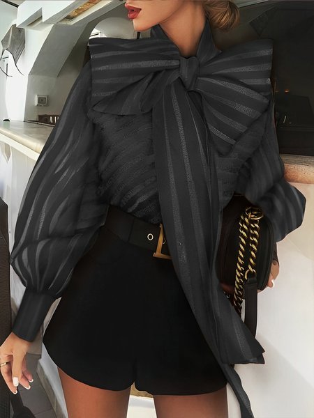 Long Sleeve Others Regular Fit Elegant Blouse, Blouses and Shirts, color:Black|size:XXL, Stylewe