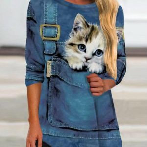 Regular Fit Animal Crew Neck Casual T-Shirt, T-Shirts, color:Blue|size:XXL, JustFashionNow
