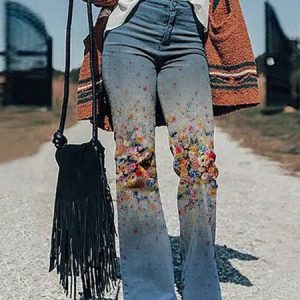 Women's Urban Casual Floral Denim Distressed Wash Jeans Versatile Clothing, Jeans, color:As Picture|size:XXL, JustFashionNow