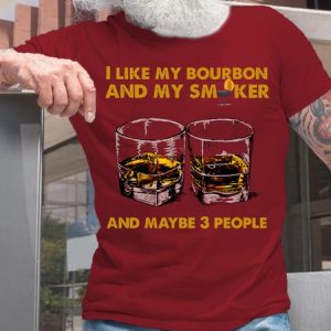 Men's I Like My Bourbon And My Smoker And Maybe 3 People Vintage BBQ Cotton T-Shirt, color:Red|size:3XL, Lilicloth.com