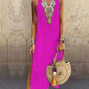 JFN V Neck Floral Tribal Casual Mexican Dress, Casual Dresses, color:Pink|size:3XL, JustFashionNow