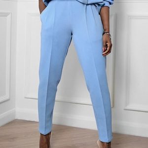 Casual Plain Regular Fit Fashion Pants, Pants, color:Blue|size:XXL, Stylewe