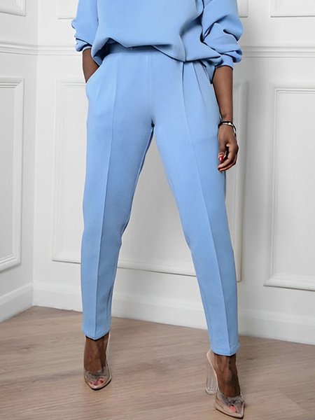 Casual Plain Regular Fit Fashion Pants, Pants, color:Blue|size:XXL, Stylewe