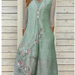 V Neck Casual Floral Dress, Midi Dresses, Roselinlin - Online Catalog