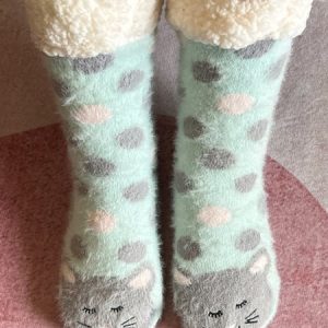 1pair Women Cartoon Cat Warmth Non-Slip Floor Socks, Socks, color:Aqua|size:One-size, JustFashionNow