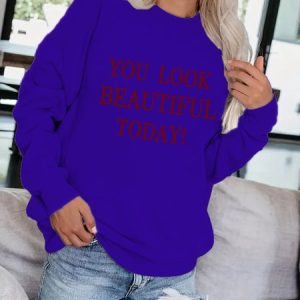 Casual Loose Text Letters Crew Neck Sweatshirt, Sweatshirts & Hoodies, color:Blue|size:3XL, JustFashionNow