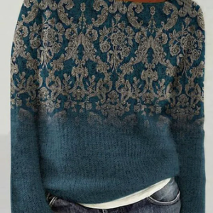 Crew Neck Ethnic Casual Sweater, Sweaters, color:Blue|size:XXL, JustFashionNow