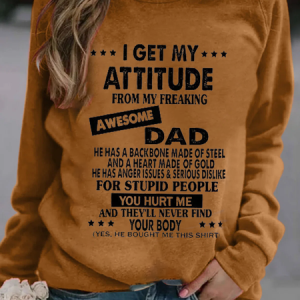 I Get A Awesome Dad Letter Crew Neck Shirt & Top, T-Shirts, color:Brown|size:XXL, JustFashionNow