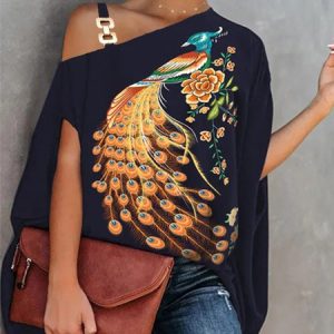 Casual Loosen Cap Sleeve Top, Blouses and Shirts, color:Deep Blue|size:XXL, Stylewe