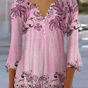 Casual Crew Neck Loose Floral Shirt, Shirts & Blouses, color:Pink|size:XXL, JustFashionNow