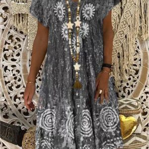 New Women Chic Plus Size Vintage Boho Hippie Holiday V Neck Cotton Short Sleeve Dress, Midi, color:Gray|size:XXL, catalog Noracora shop