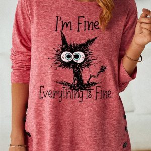 Women's I'm Fine Everything Is Fine Long Sleeve Top, Long sleeves, Lilicloth.com