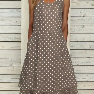 Women Polka Dots Sleeveless Summer Vacation Linen Cotton Midi Tank Dress, Midi Dresses, Roselinlin - Online Catalog