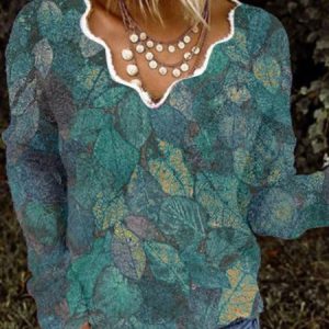 Casual Leaf Cashmere Sweater, Sweaters, color:Blue|size:XXL, JustFashionNow