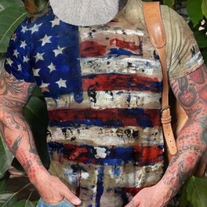 Men's Funny Independence Day American Flag Graphic Printing Casual Crew Neck Loose Text Letters T-Shirt, color:As Picture|size:3XL, Lilicloth.com