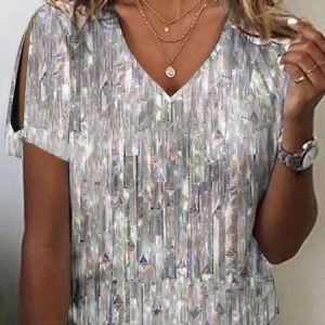 Country Casual Graphic-Knit Loose-Fitting T-Shirt, T-Shirts, color:White|size:XXL, JustFashionNow