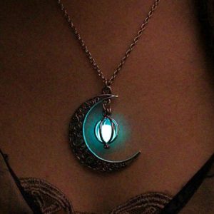 JFN  Ghost hollow Moon Necklace, Necklaces, color:Green, JustFashionNow
