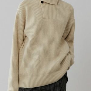 Long Sleeve Urban Asymmetrical Plain Sweater, Pullovers, color:Apricot|size:XXL, Stylewe