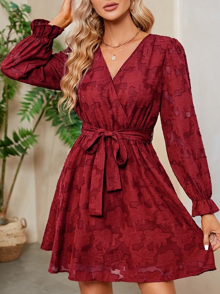 Flare Sleeve Elegant V Neck Split Joint Wedding Dress & Party Dress, Party Dresses, color:Wine Red|size:XL, JustFashionNow