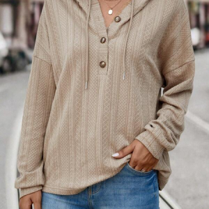 Casual Loose Plain Shawl Collar Hoodie, Sweatshirts & Hoodies, color:Khaki|size:XXL, JustFashionNow