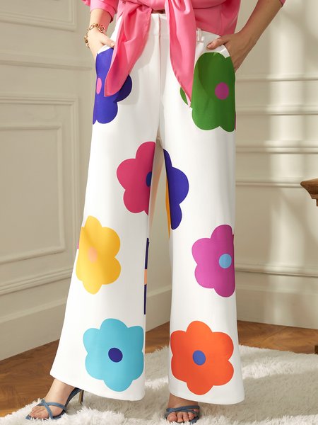 Floral Vacation Regular Fit Fashion Pants, Pants, color:Multicolor|size:XS, Stylewe