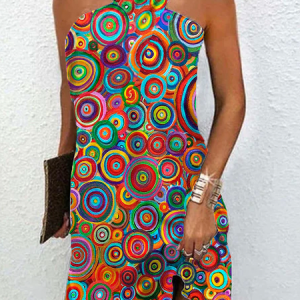 Casual Abstract Printed Halter Dress, Dresses, color:Multicolor|size:XXL, JustFashionNow