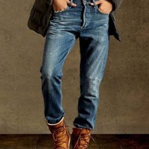 Vintage Blue Denim Washed Shift Casual Jeans, Denim&Jeans, color:Blue|size:XXL, Noracora