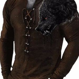 Casual Animal Regular Sleeve Regular Fit Long Sleeve T-Shirt, T-Shirts, color:Brown|size:3XL, JustFashionNow