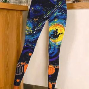 Halloween Casual Regular Fit Legging, Leggings, color:Blue|size:XXL, JustFashionNow