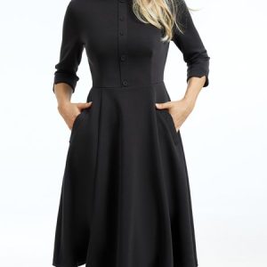 Stylewe Elegant Stand Collar Plain Regular Fit Three Quarter Dress, Dresses, color:Black|size:XXL, Stylewe
