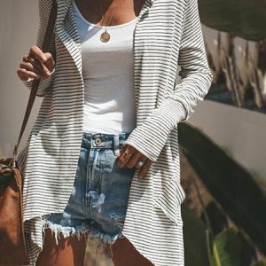Striped Hoodie Casual Loose Kimono, Cardigans, color:Stripe|size:XXL, JustFashionNow