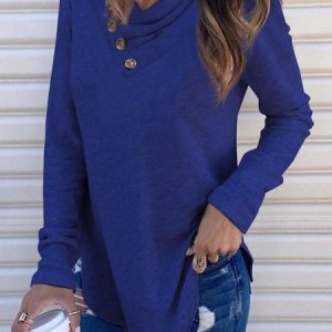 Simple Asymmetrical Cotton-Blend Top, T-shirts, color:Purplish blue|size:XXL, Noracora