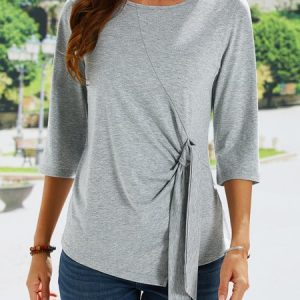 Plain Simple Crew Neck Top, Shirts & Blouses, color:Black|size:XXL, JustFashionNow