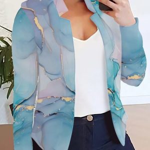 Casual Random Print Stand Collar Loose Blazer, Blazers, color:Blue|size:5XL, JustFashionNow