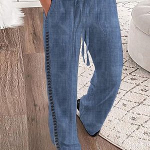 Plain Loose Patchwork Lace Casual Pants, Pants, color:Blue|size:XXL, JustFashionNow