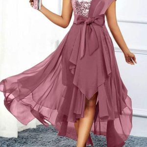 Wedding Guest One Shoulder Plain Elegant  Dress, Maxi Dresses, color:Pink|size:XXL, Stylewe