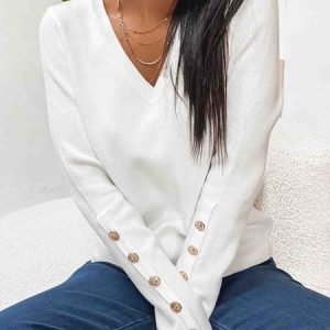 Casual Plain Wool/Knitting Buttoned T-Shirt, T-Shirts, color:White|size:XXL, JustFashionNow