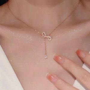 Rhinestone Bow Elegant Pendant Necklace, Necklaces, color:As Picture|size:One-size, Stylewe