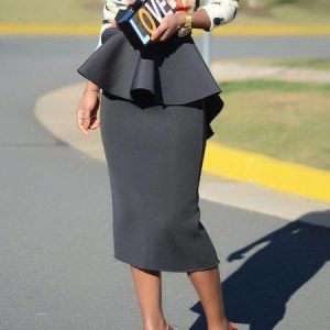 Elegant Tight High Waist Midi Skirt, , color:Black|size:XXL, Stylewe